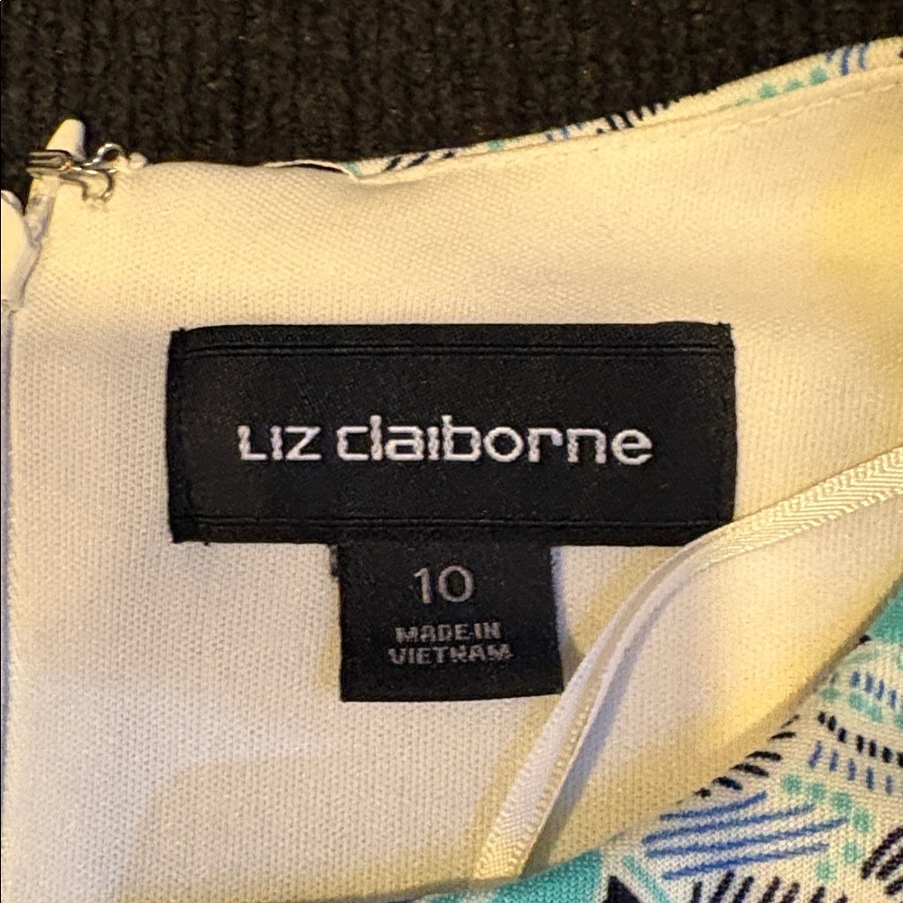 Liz Claiborne Teal and Navy Geometric Midi Dress-Size 10 - Picture 10 of 13